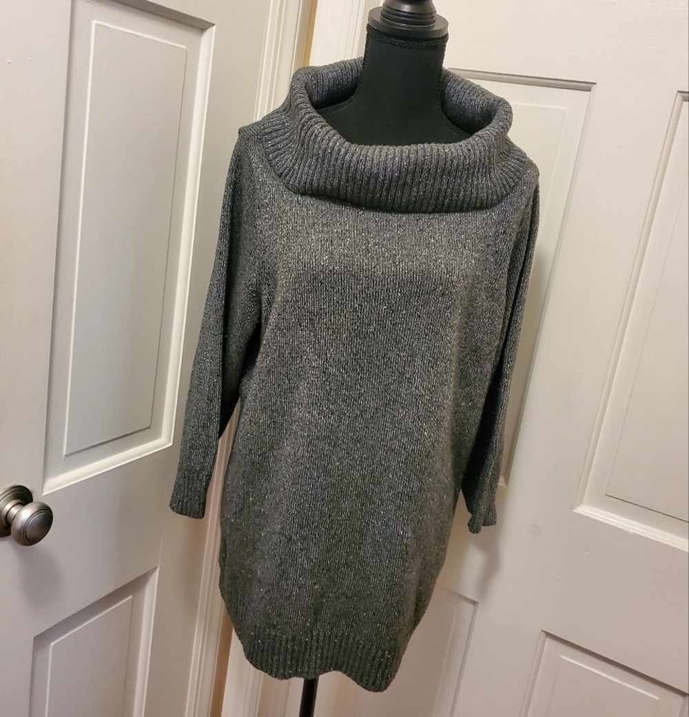 Charter Club Oversized CowlNeck Charcoal Gray with Silver Metallic Siz 2X